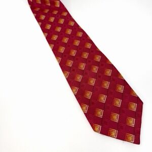Esuvio Napoli Red Gold 100% Silk Tie 3.75" Geometric Italy Designer